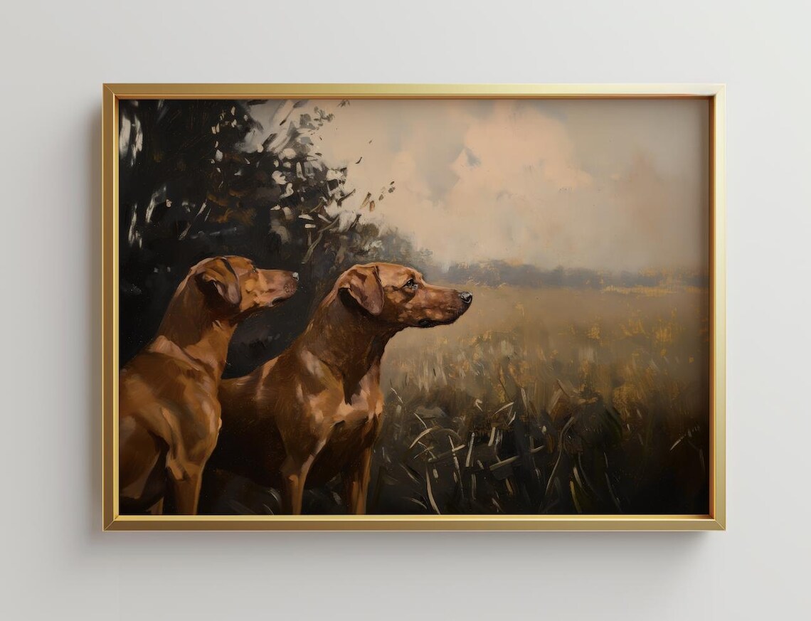 Hunting Dogs Art Print, Modern Landscape