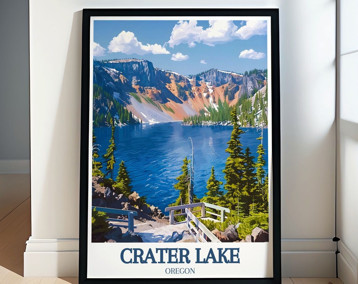 Crater Lake Oregon Caldera Overlook National Park Travel Poster