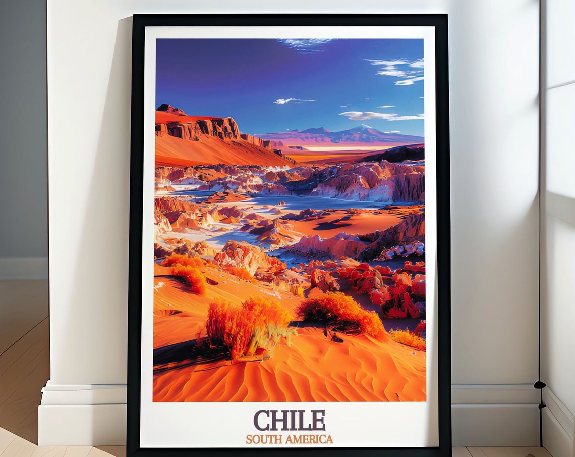 Atacama Desert Chile Orange Dunes Dramatic Sky Travel Poster