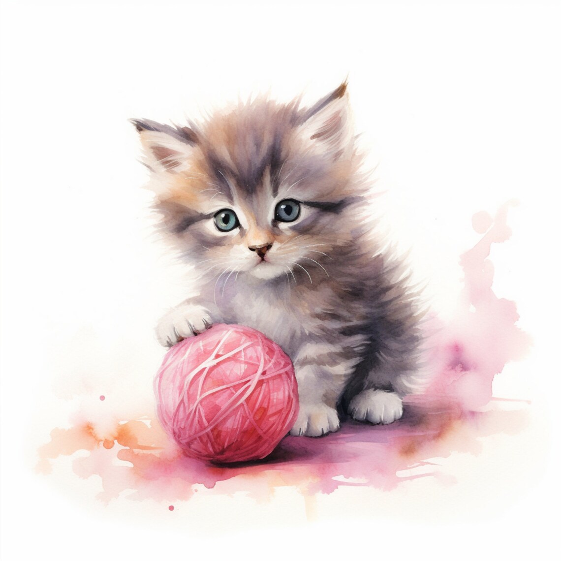Watercolor Kitten Painting, Nursery Wall Art