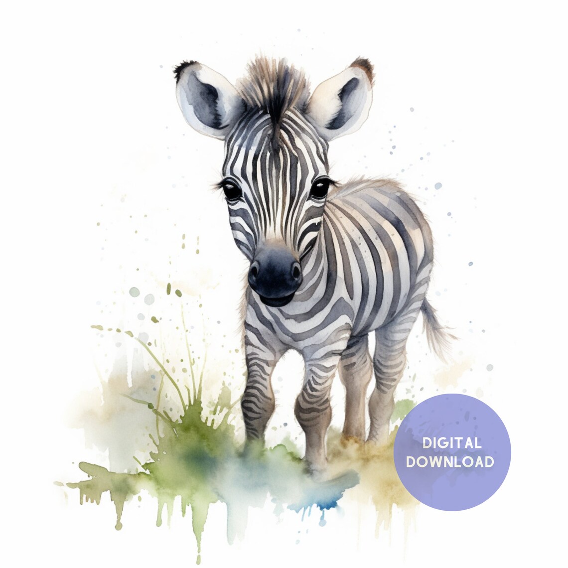 Baby Zebra Watercolor Cute Safari Animal Nursery Decor Print