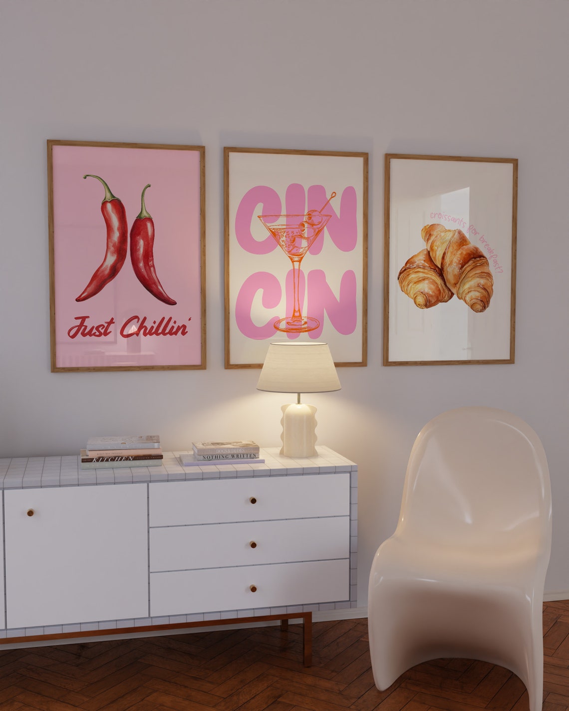 Pink Gin Gin Bubble Letters Orange Martini Glass Bar Cart Poster - Image 2