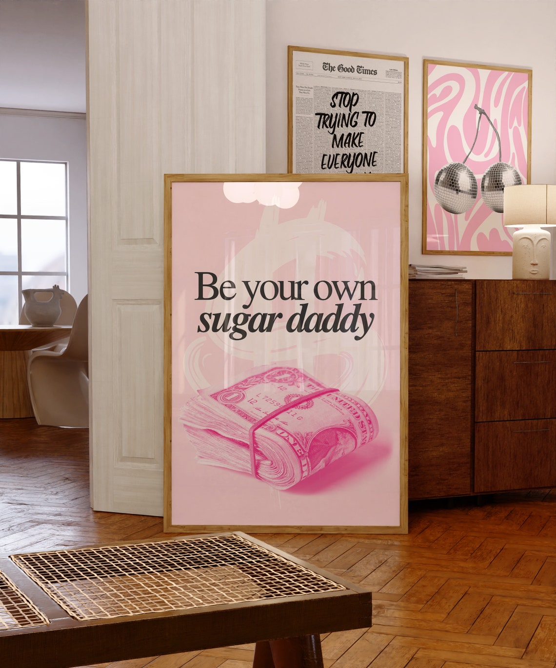 Be Your Own Sugar Daddy Pink Cash Roll Feminist Money Poster - Image 3