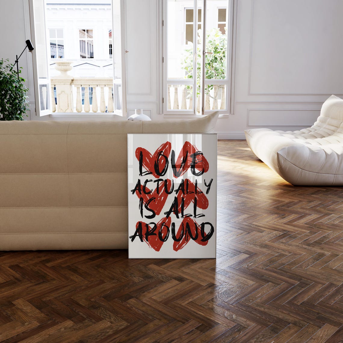 Love Actually Is All Around Red Heart Brush Script Quote Poster - Image 2