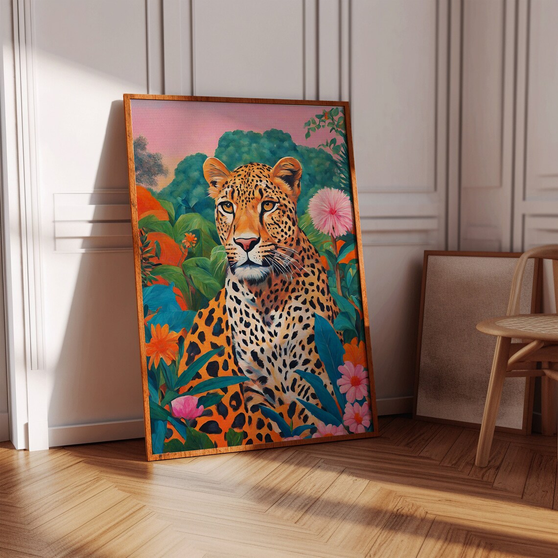 Majestic Leopard In Tropical Jungle Vibrant Botanical Art Poster - Image 2