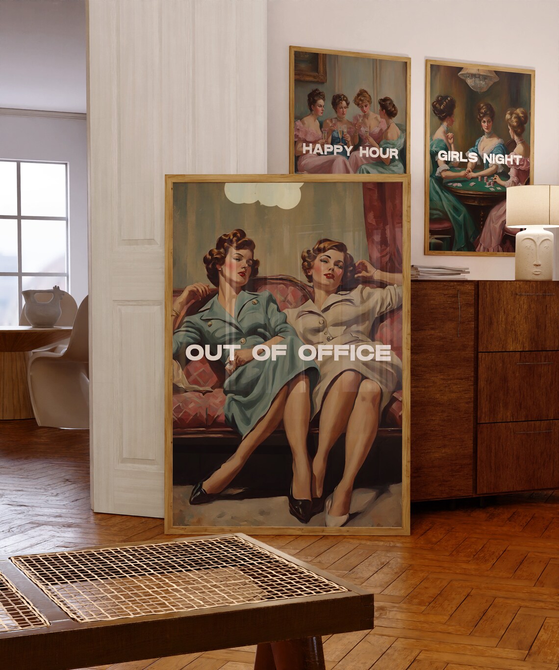 Out of Office Vintage Pin-Up Ladies Sofa Retro Glam Fun Poster - Image 3