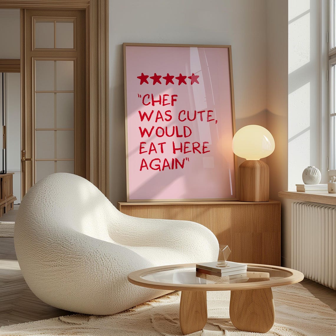 Chef Was Cute Would Eat Here Again Pink Red Kitchen Quote Poster - Image 2
