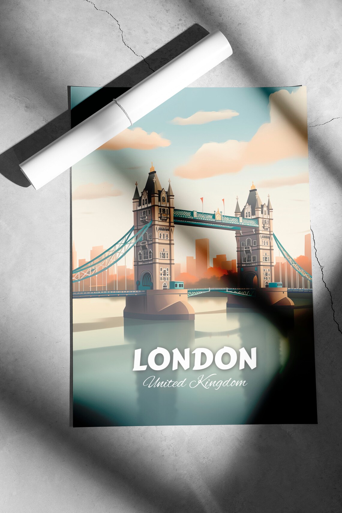 London Tower Bridge Thames River Retro Vintage Travel Poster - Image 2