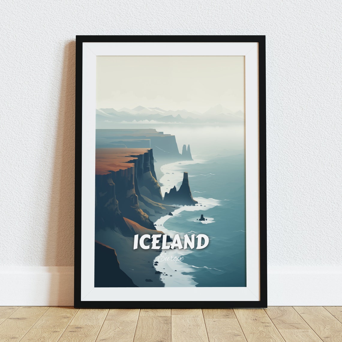 Iceland Dramatic Sea Cliffs Ocean Coast Vintage Travel Poster