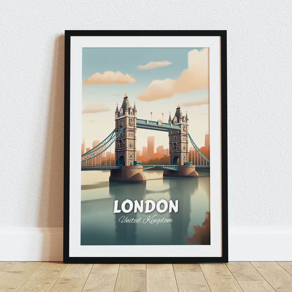 London Tower Bridge Thames River Retro Vintage Travel Poster