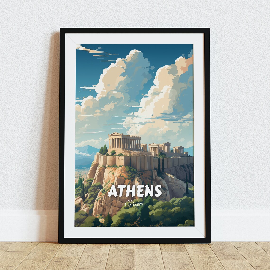 Athens Parthenon Acropolis Hill Greece Vintage Travel Poster