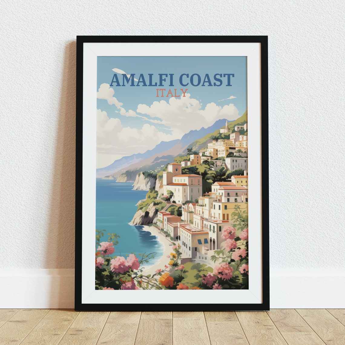 Amalfi Coast Italy Cliffside Village Mediterranean Travel Poster