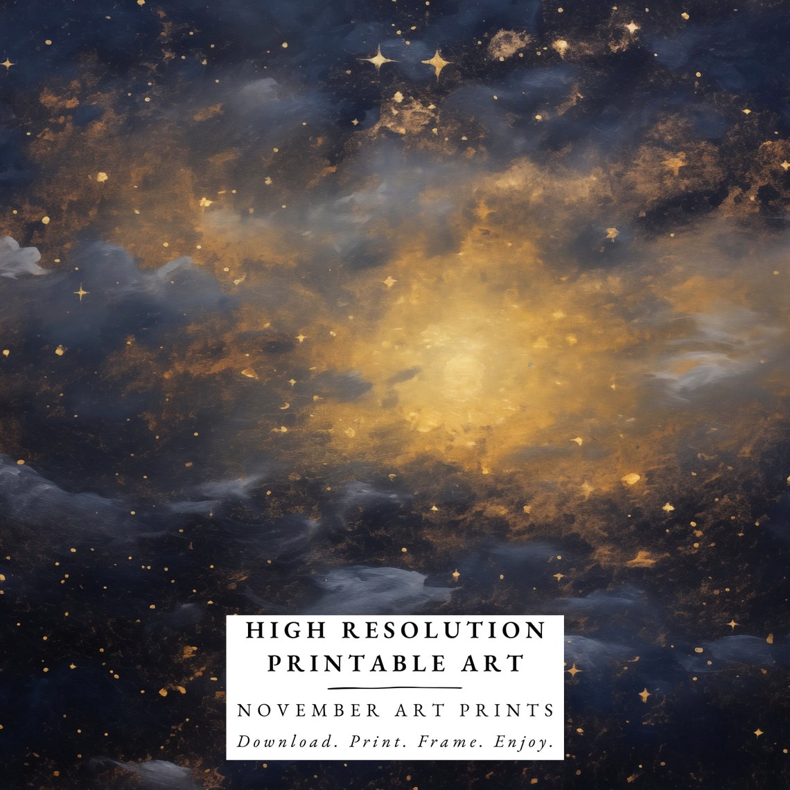 Celestial Night Sky Oil Painting Starry Night Sky Wall Art Dark Celestial Print Golden Moon Artwork Dark Academia Moody Decor - Image 4