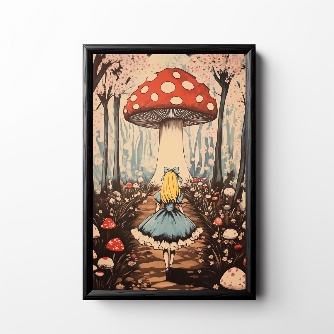 Mushroom Wonderland Vintage Fairy Tale Art Print