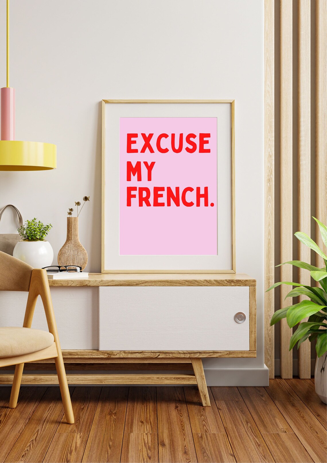 Excuse My French Bold Red On Bright Pink Cheeky Slogan Poster - Image 3