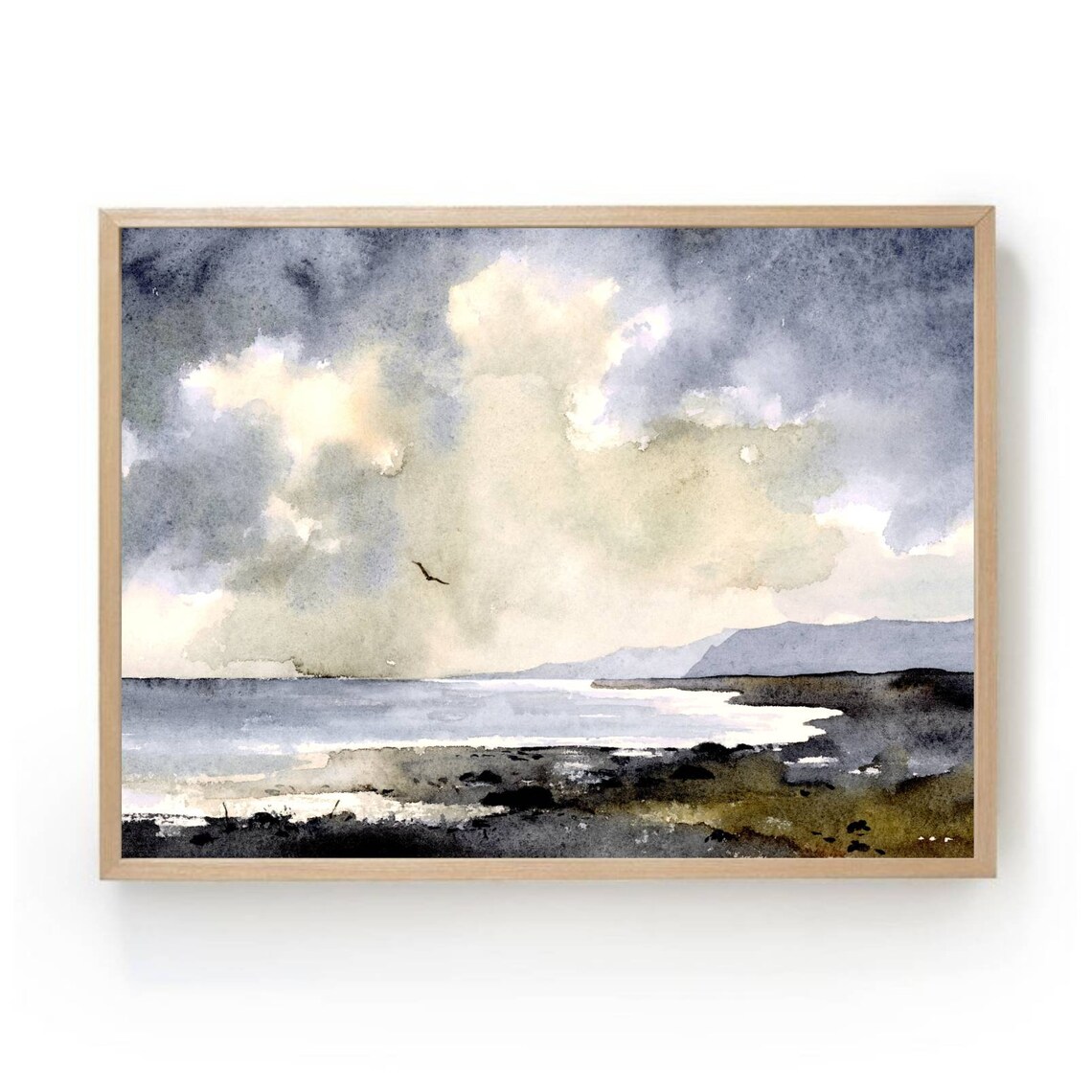 Navy Blue Sea Seascape Watercolor Art Print