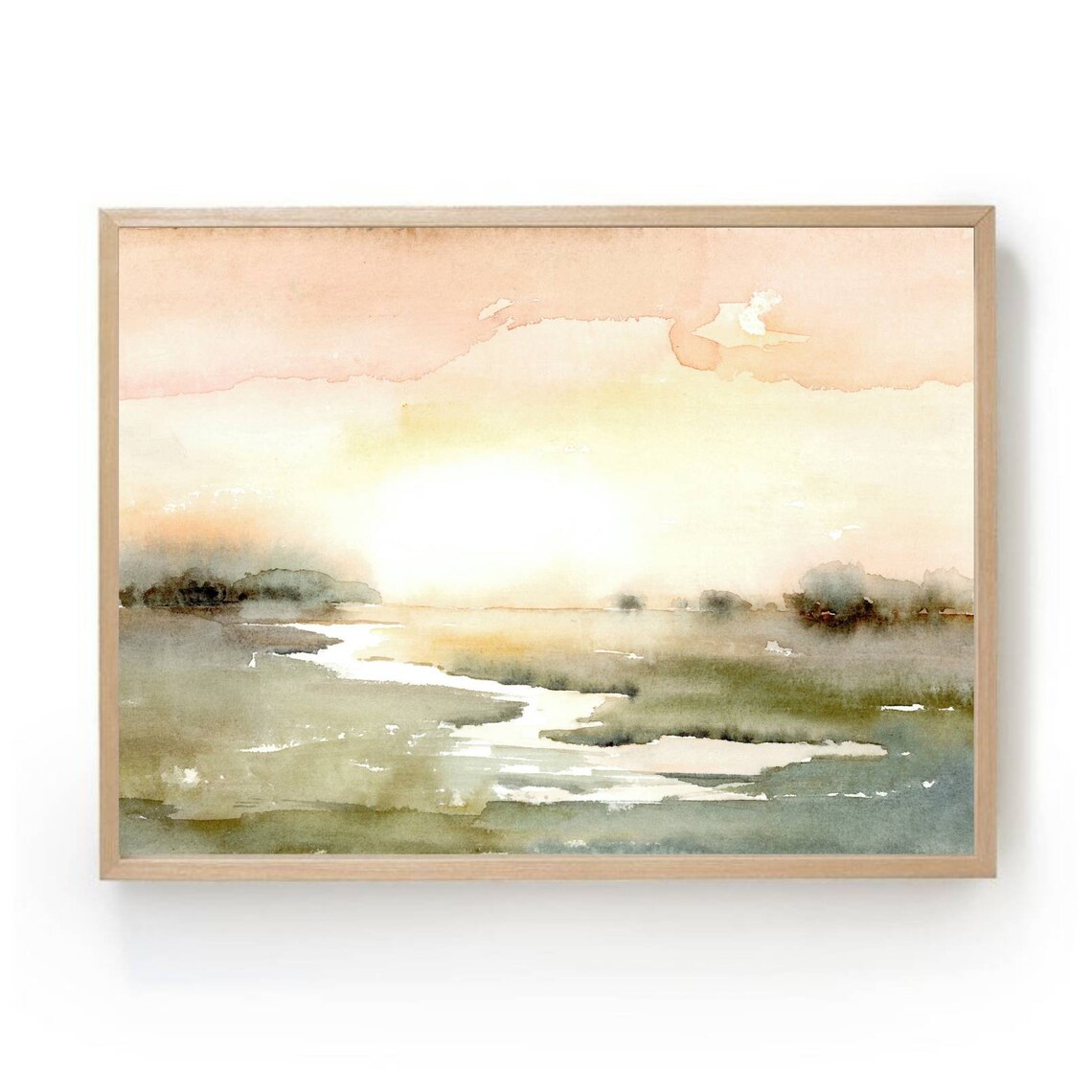 Watercolor Sunset Art Print, Panoramic Landscape