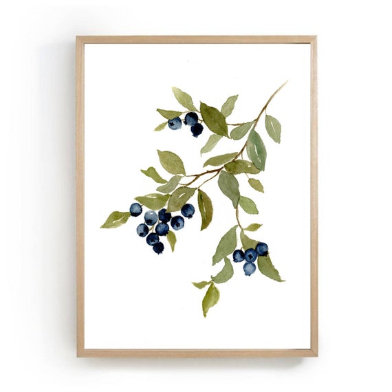 Blueberry Watercolor Poster, Kitchen Decor Art Print