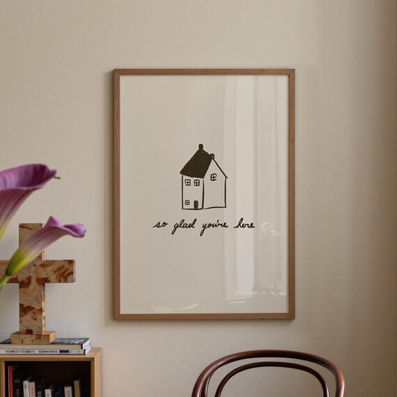 So Glad Youre Here Print Handdrawn Typography Brown Poster Home Decor