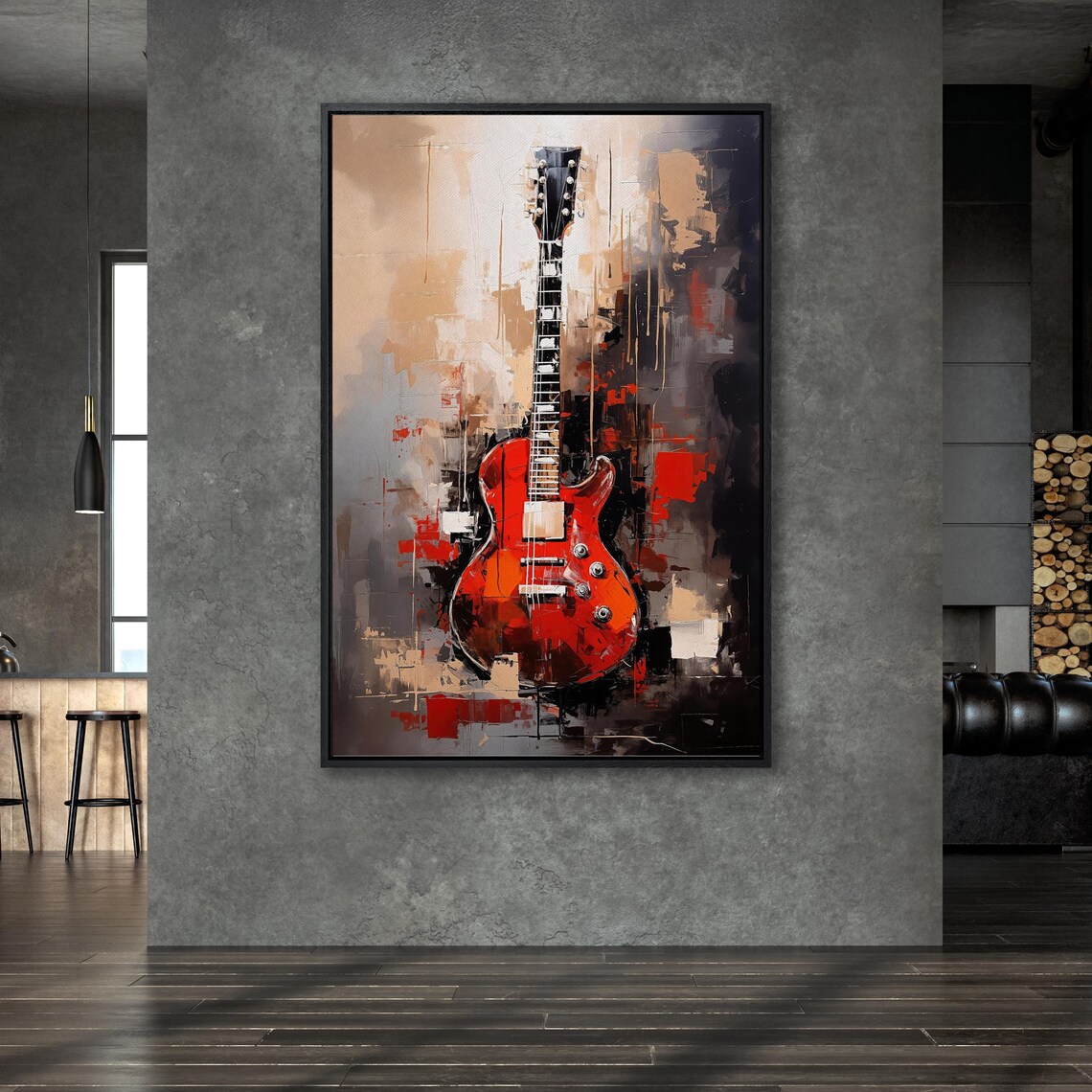 Red Electric Guitar Abstract Gray And Black Music Lover Wall Art - Image 6
