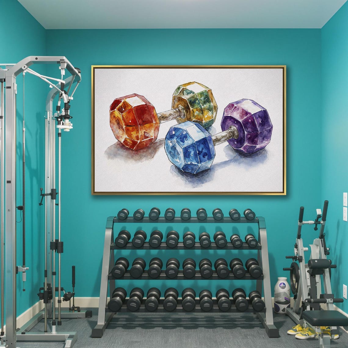 Dumbbells Framed Art Watercolor Sports Painting Print Motivational Gym Decor Workout Wall Art Fitness Poster Ready To Hang Gift - Image 3