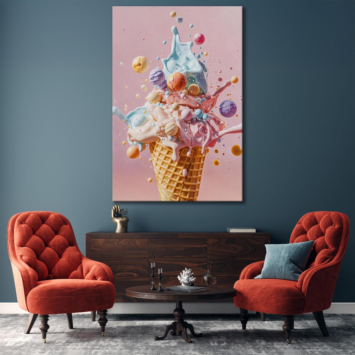 Pastel Splash Ice Cream Cone With Floating Candy Spheres Poster - Image 4