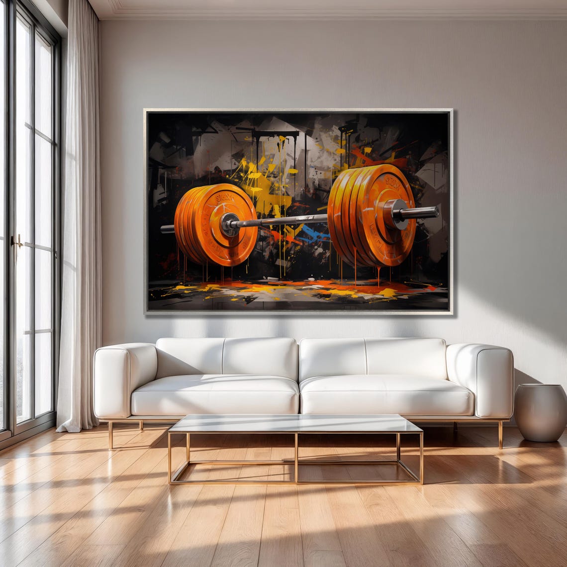 Barbell Painting Print Graffiti Sport Fitness Set Large Wall Art Motivational Gym Decor Weightlifter Bodybuilding Gift Ready To Hang - Image 2
