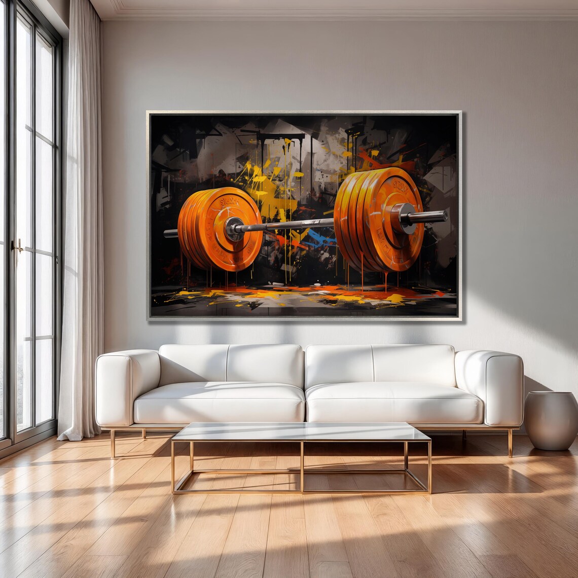 Orange Barbell Graffiti Splash Gym Fitness Motivational Poster - Image 2