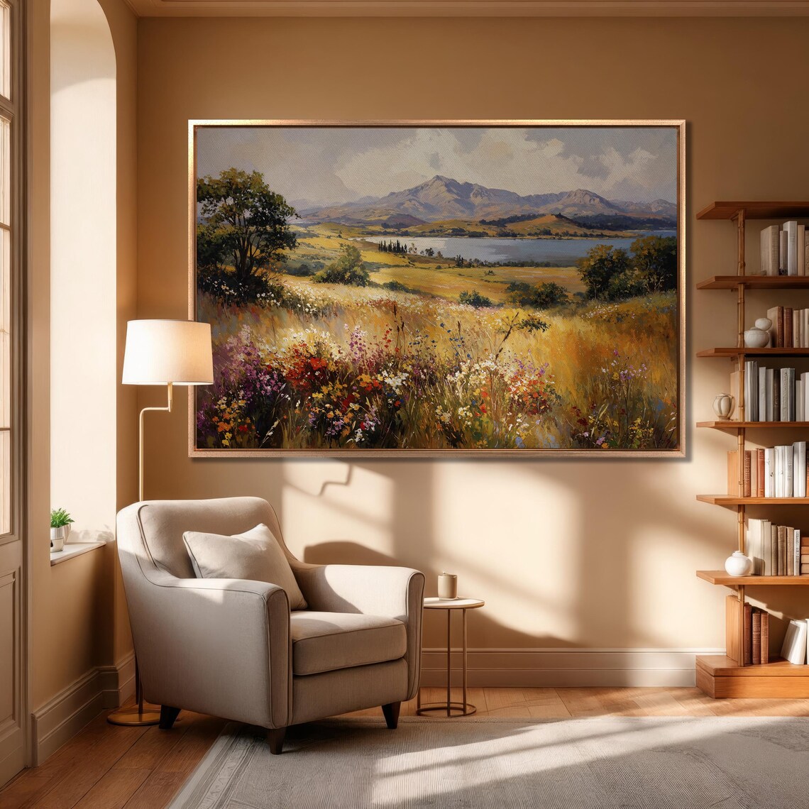 Wildflower Meadow With Golden Hills Lake And Mountains Poster - Image 6