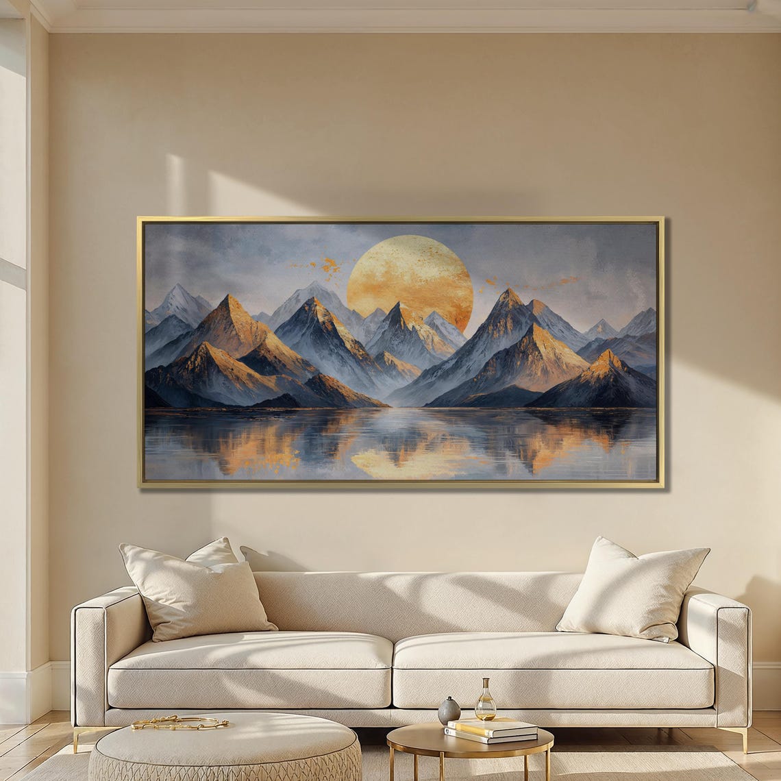 Golden Sun Rising Over Mountain Lake Panorama Serene Art Poster - Image 5
