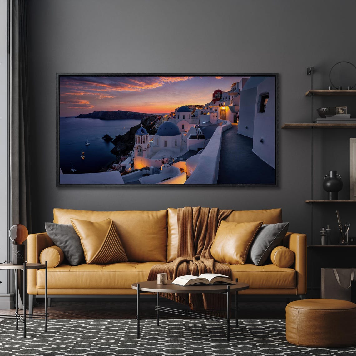 Santorini Sunset Blue Domes Whitewashed Village Greece Wall Art - Image 4