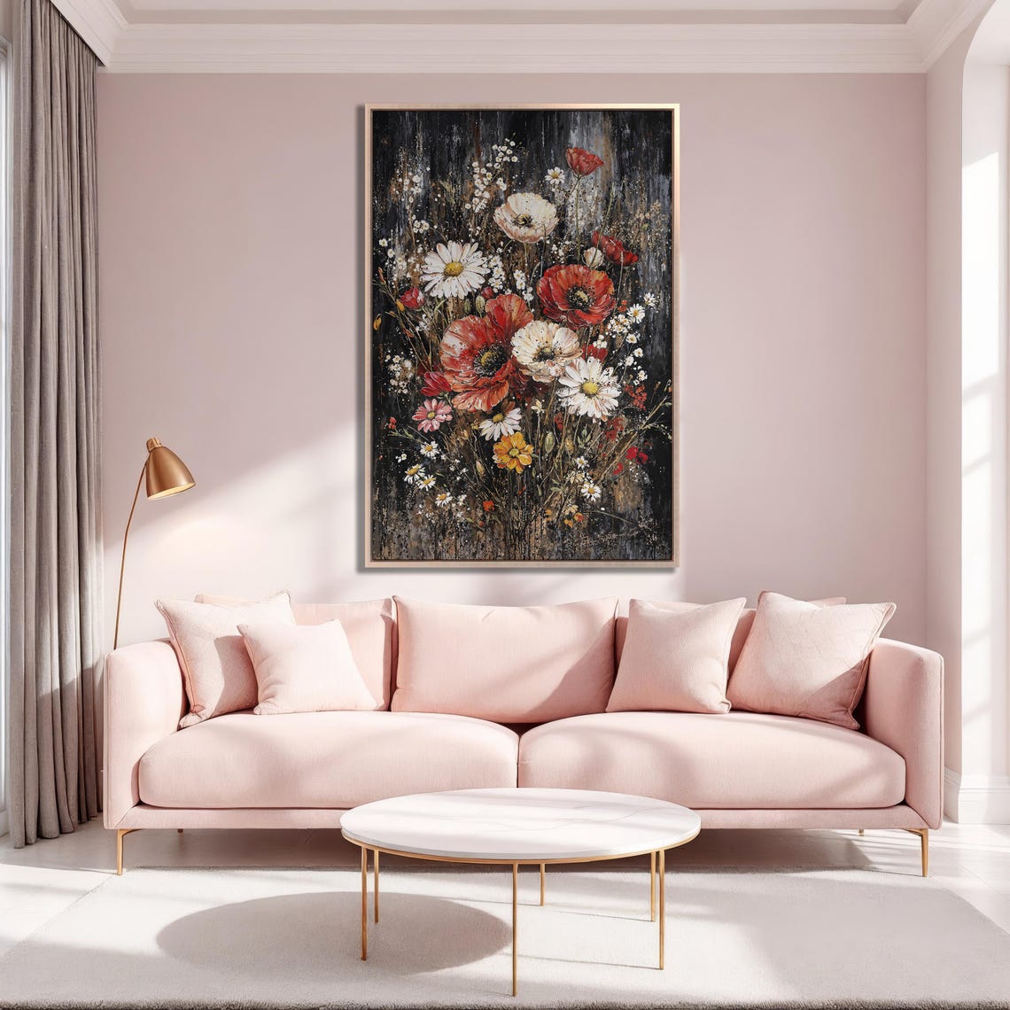 Red Poppies and White Daisies Wildflower Bouquet on Black Poster - Image 5