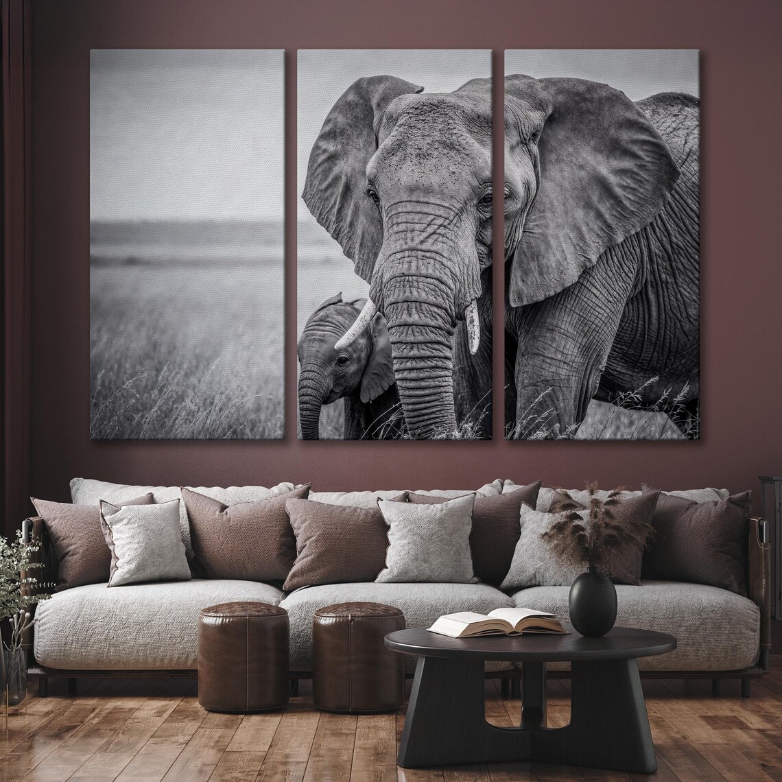 Mother Elephant And Calf Black And White Safari Photo Wall Art - Image 6