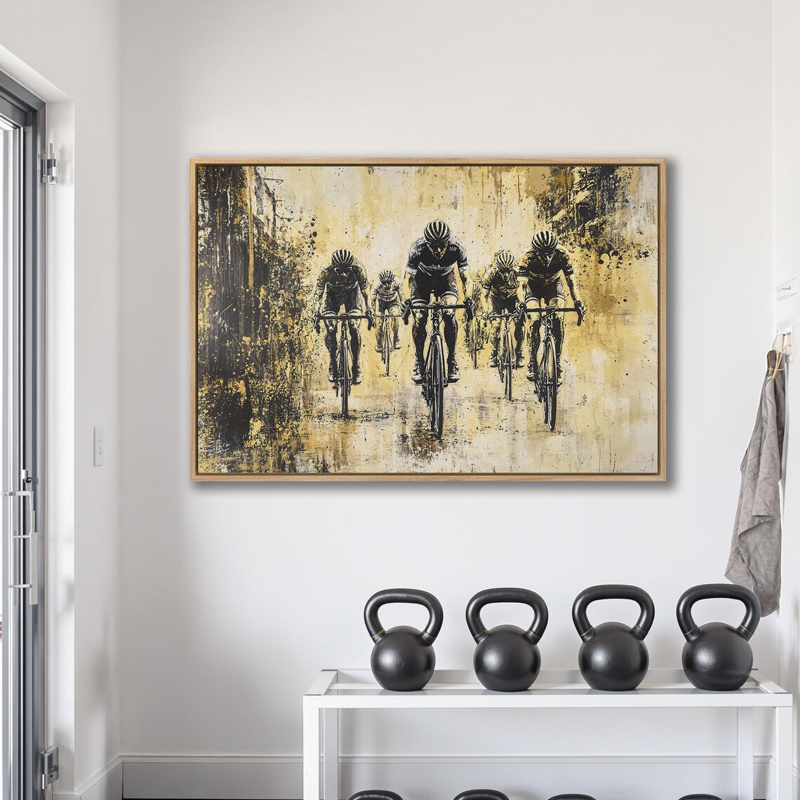 Sepia Cyclists Racing Head-On with Gold Grunge Texture Sports Poster - Image 2