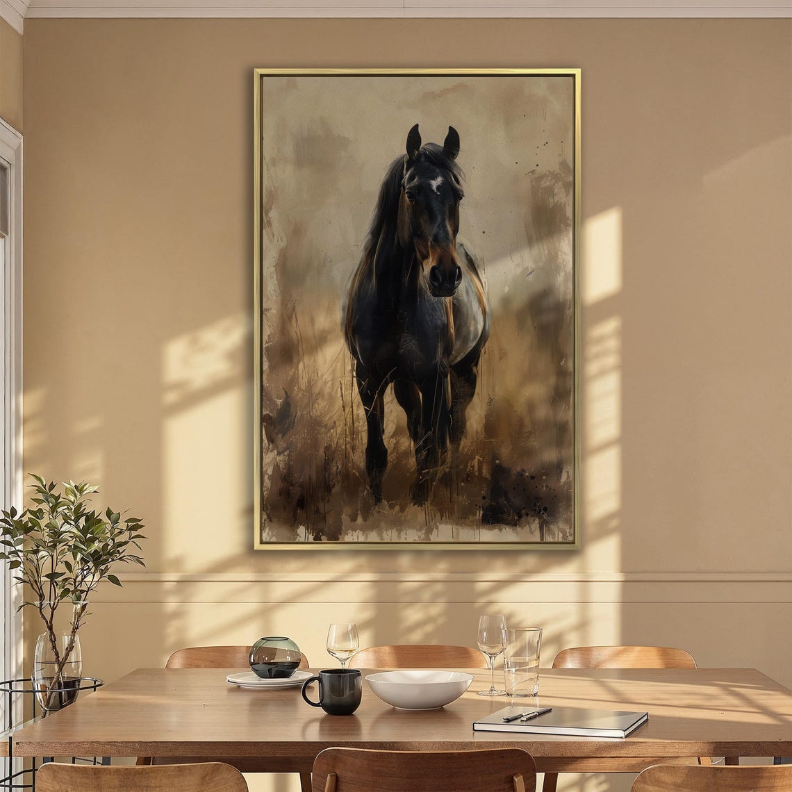 Dark Horse Portrait In Golden Abstract Rustic Equestrian Poster - Image 6