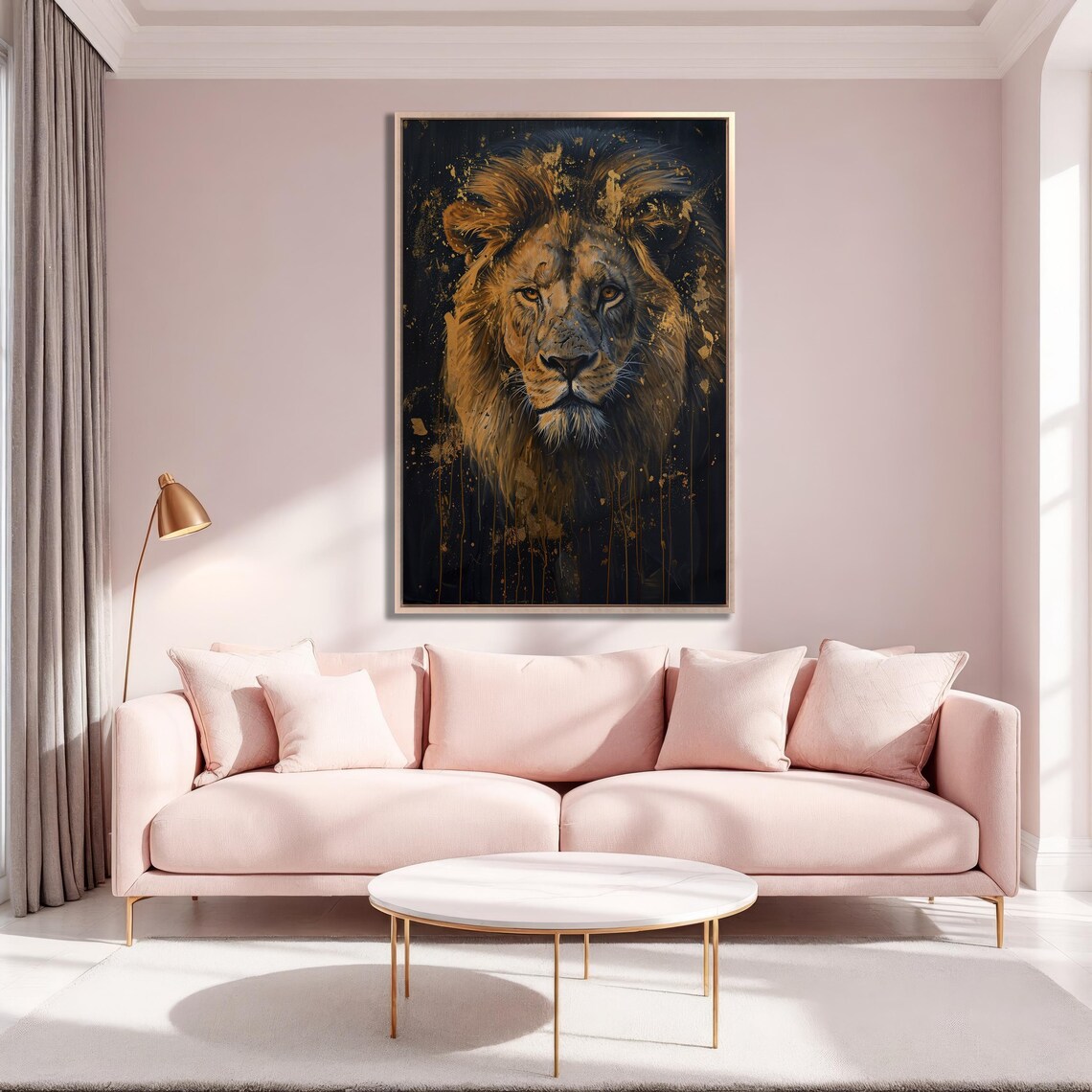 Golden Lion Portrait With Regal Mane On Dark Background Art Poster - Image 2