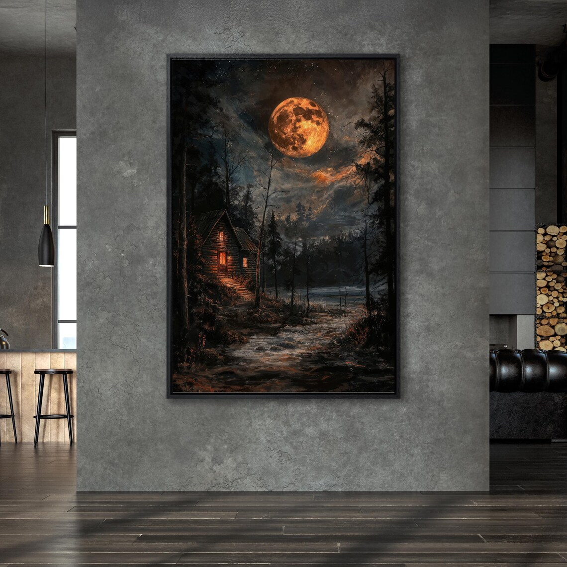 Moonlit Cabin Farmhouse Starry Skies Art Print - Image 6