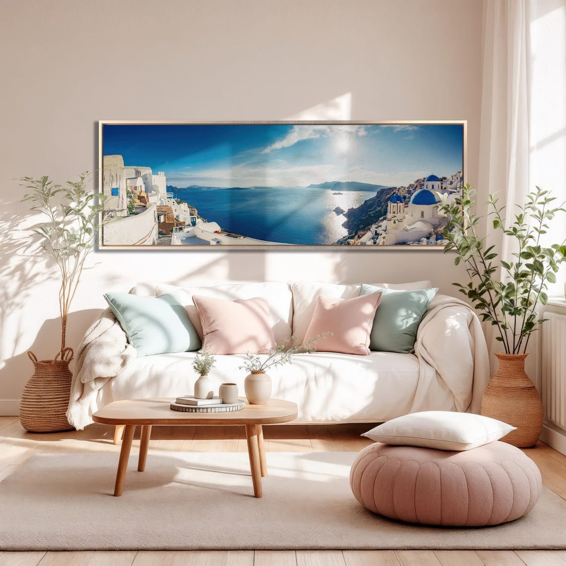 Santorini Greece Panoramic Coast With Blue Domes Triptych Poster - Image 4