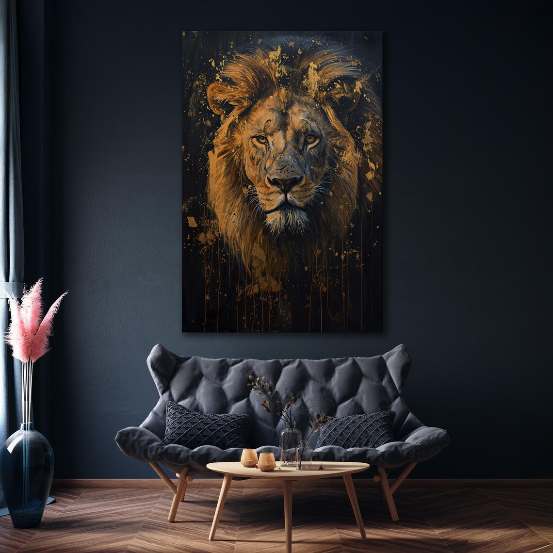 Golden Lion Portrait With Regal Mane On Dark Background Art Poster - Image 4