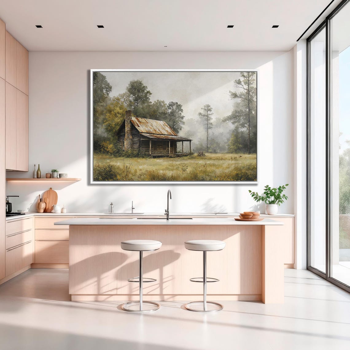 Weathered Log Cabin With Rusty Tin Roof In Misty Forest Poster - Image 3