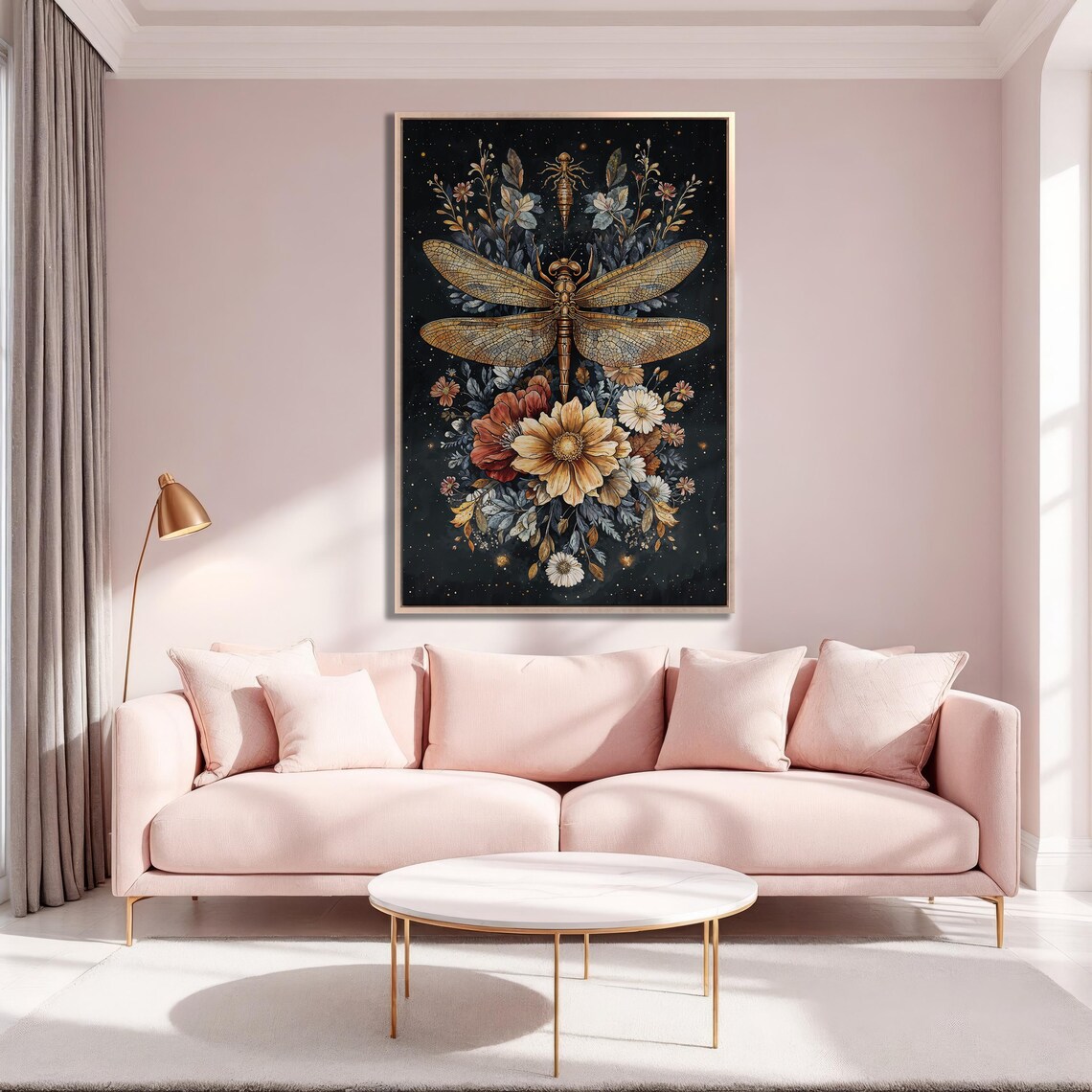 Bronze Dragonfly With Nymph in Autumn Bouquet on Black Poster - Image 5