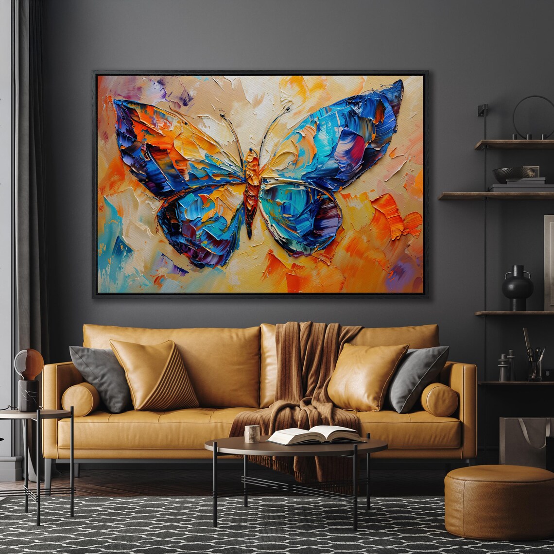 Colorful Butterfly Palette Knife Textured Oil Painting Wall Art - Image 5
