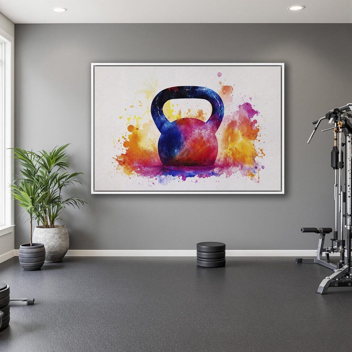 Watercolor Kettlebell In Pink Orange And Purple Splash Poster - Image 5