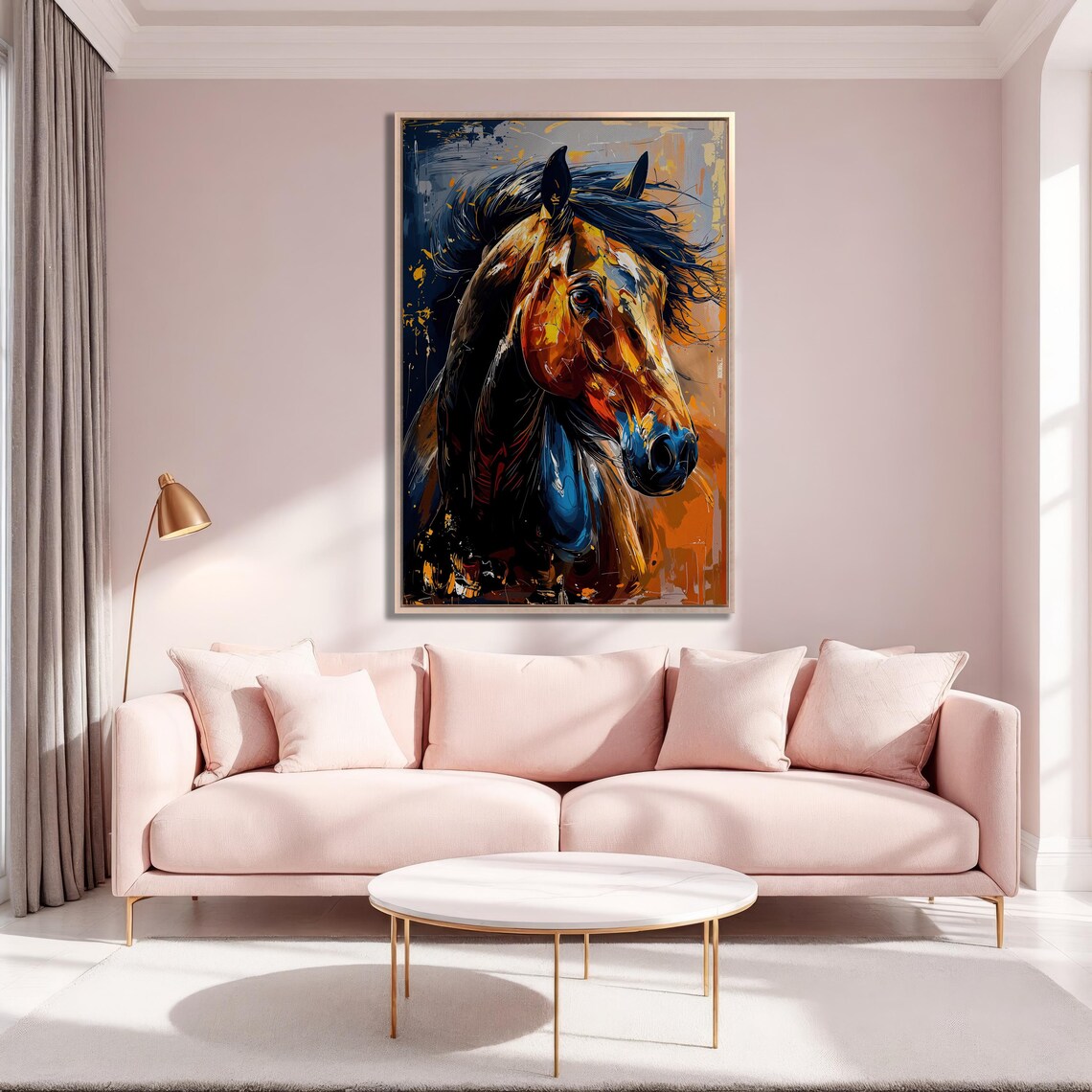Wild Horse Head Abstract Bold Blue Orange Equine Painting Poster - Image 3