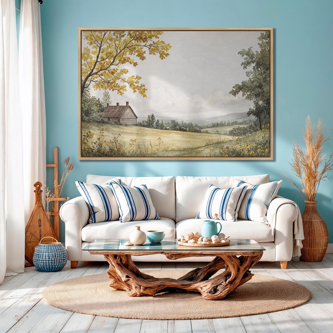 Rustic Barn On Golden Hillside Watercolor Countryside Poster - Image 4
