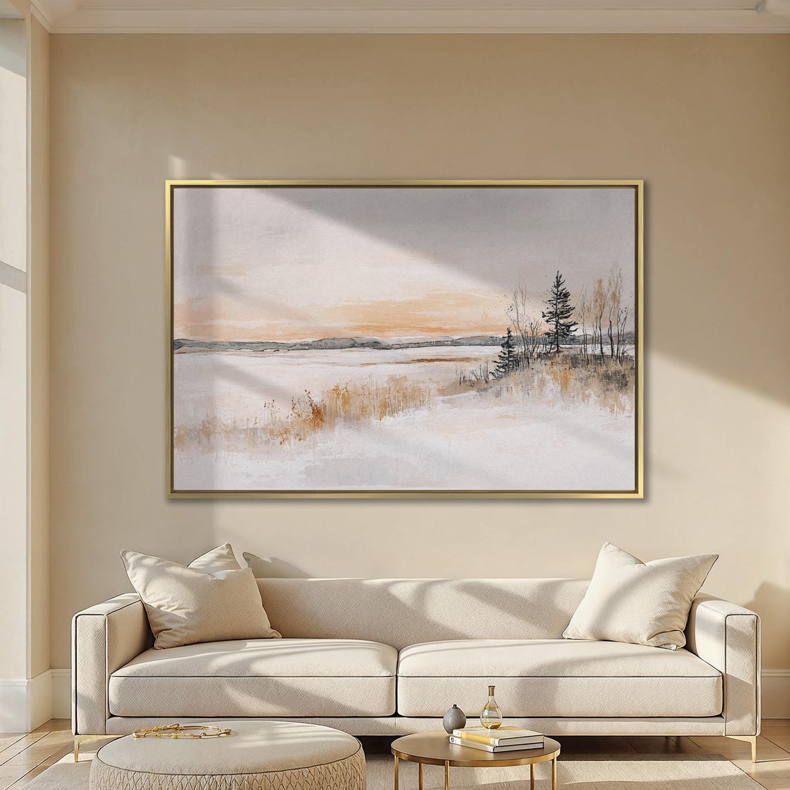 Minimalist Winter Lake In Blush Sunset Abstract Landscape Poster - Image 2