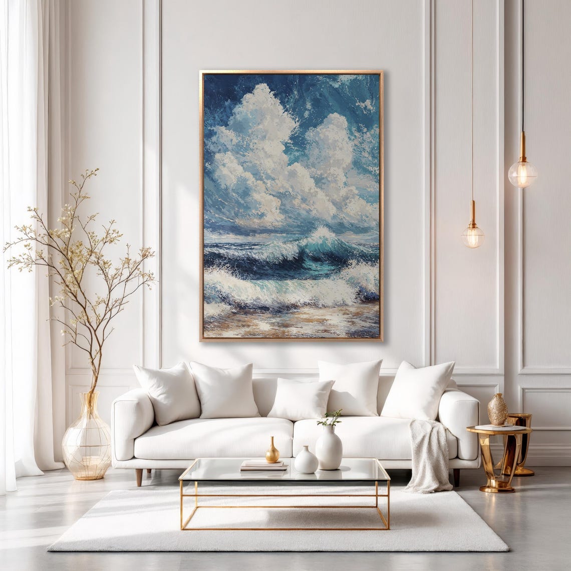 Turquoise Cresting Wave With Dramatic White Clouds Seascape Poster - Image 6