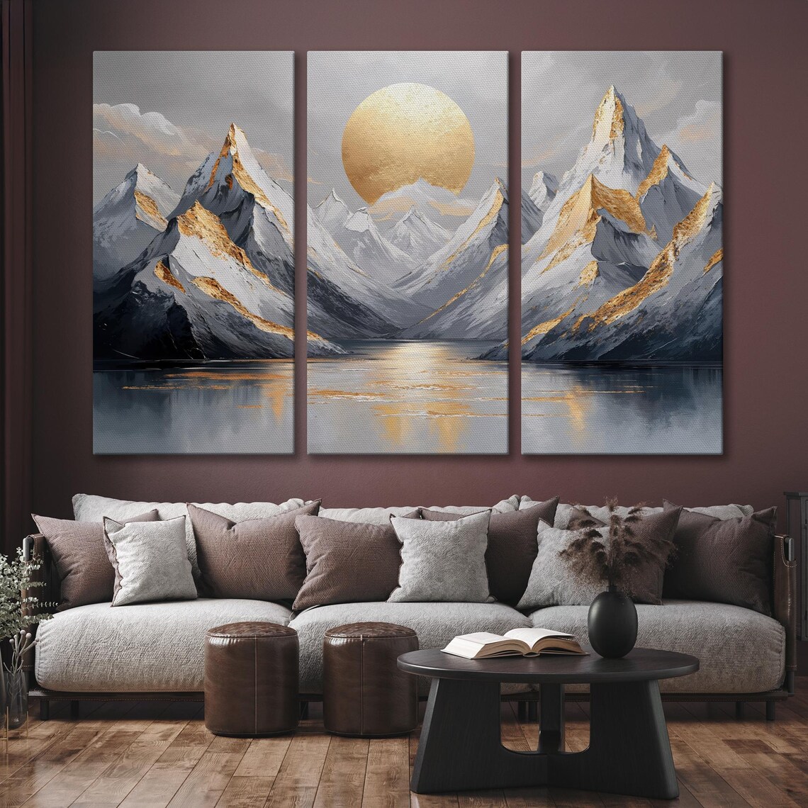 Golden Sun Rising Over Gray Mountains and Calm Lake Art Poster - Image 6