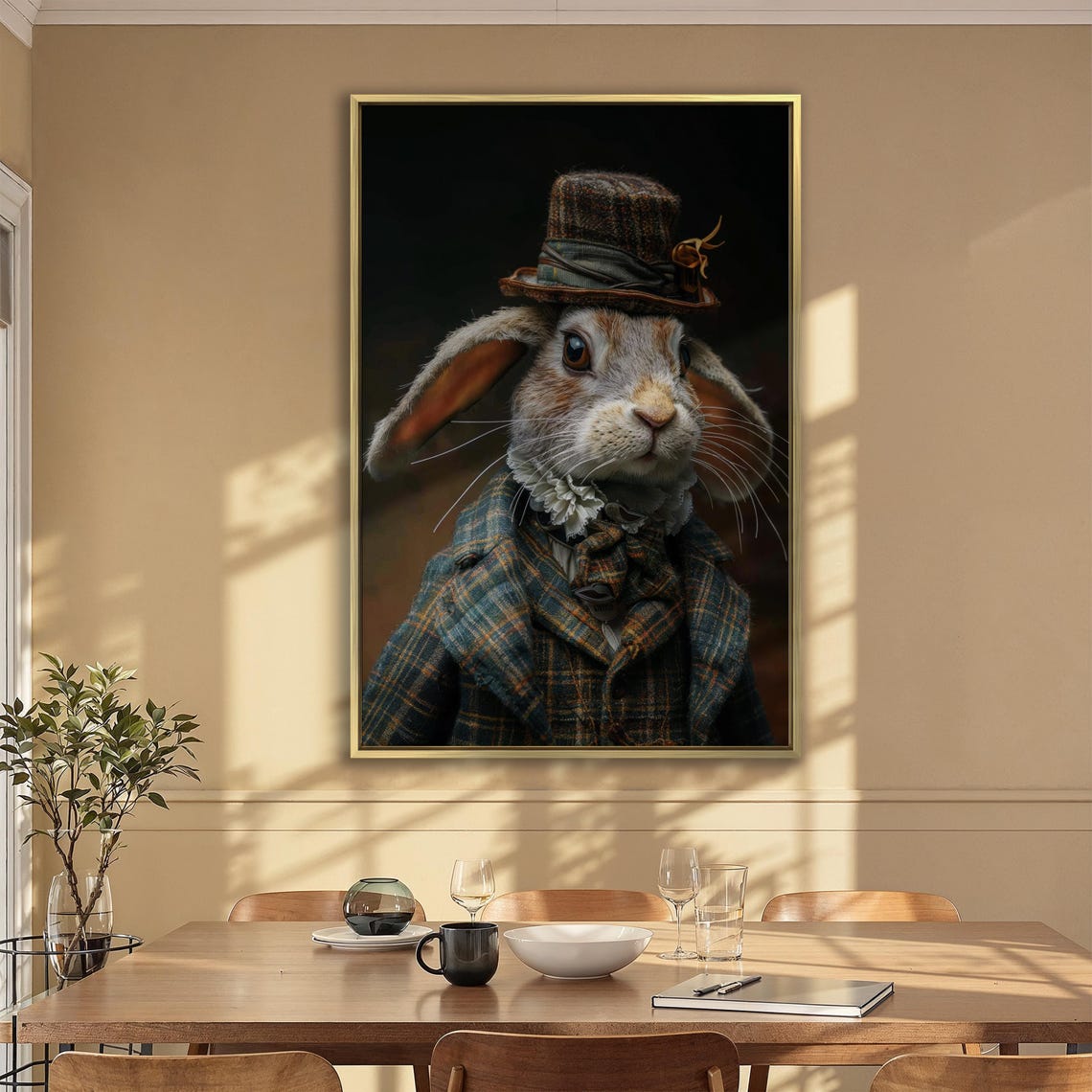 Dapper Gentleman Rabbit In Tweed Top Hat Vintage Portrait Wall Art - Image 6