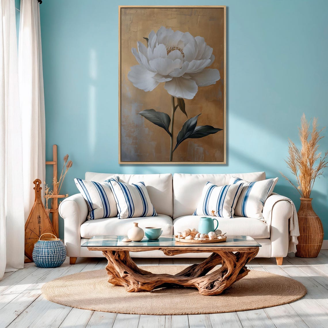 Elegant White Peony Flower On Bronze And Gold Background Art Poster - Image 2
